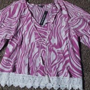 Unique Spectrum Pink White Woman Boho 2X Blouse New